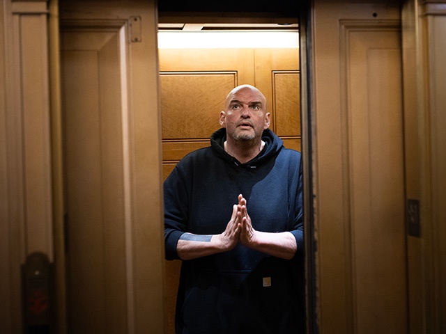 Senator John Fetterman (D-PA) enters an elevator ahead of a vote on May 7, 2025 at the U.S. Capitol in Washington. (Photo by Tom Brenner for The Washington Post via Getty Images)