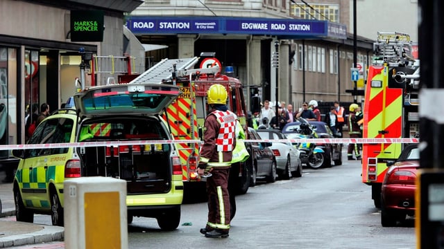 Emergency services arrive at Edgware Road on July 7, 2005