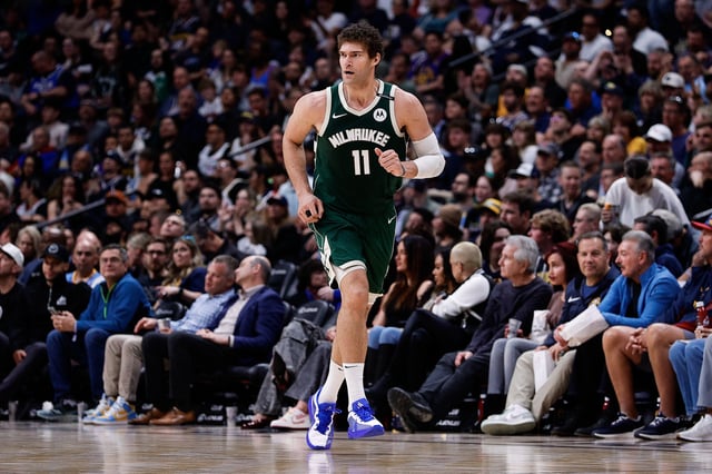 Mar 26, 2025; Denver, Colorado, USA; Milwaukee Bucks center Brook Lopez (11) in the second quarter against the Denver Nuggets at Ball Arena. Mandatory Credit: Isaiah J. Downing-Imagn Images/File Photo