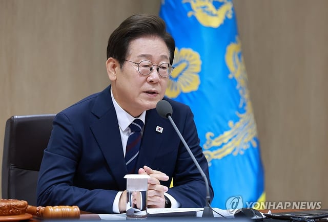 President Lee Jae Myung speaks during a Cabinet meeting held at the presidential office in Seoul on July 1, 2025. (Yonhap)