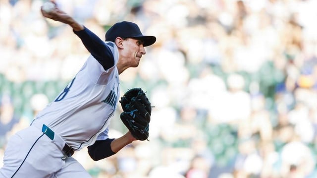 Jun 30, 2025; Seattle, Washington, USA; Seattle Mariners starting pitcher George Kirby (68) throws against the Kansas City Royals during the first inning at T-Mobile Park. Mandatory Credit: Joe Nicholson-Imagn Images