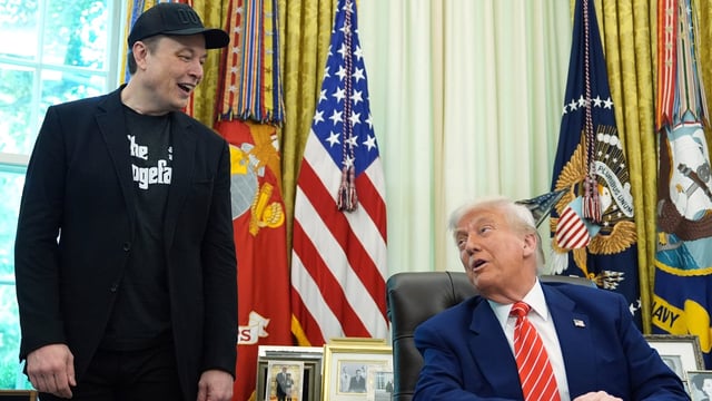 President Donald Trump speaks during a news conference with Elon Musk in the Oval Office of the White House, May 30, 2025.