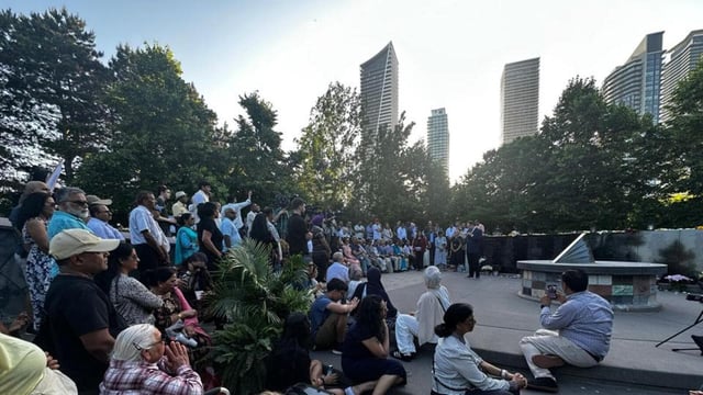 The gathering at the Toronto memorial to pay homage to the victims of Air India flight 182, the Kanishka. (Supplied photo)