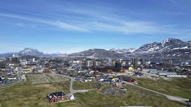 Houses in Nuuk, Greenland, Sunday, June 22, 2025. (AP Photo/Kwiyeon Ha)