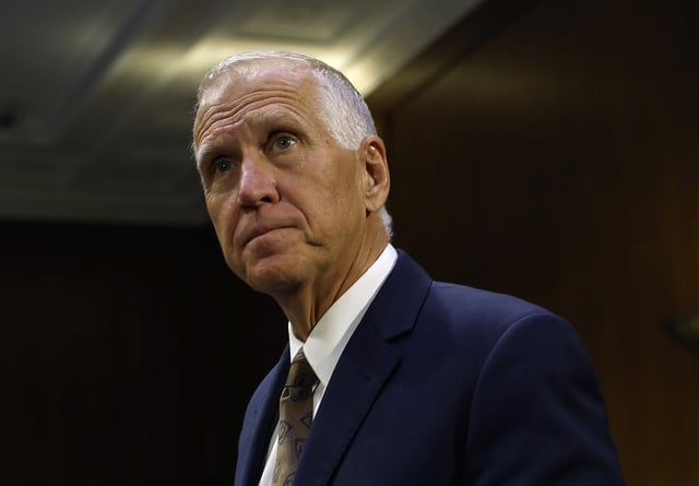 Sen. Thom Tillis arrives for a Senate Veterans Affairs Committee hearing with U.S. Secretary of Veterans Affairs Doug Collins on May 6, 2025, in Washington, D.C. (Photo by Kevin Dietsch/Getty Images)