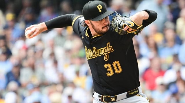 Jun 25, 2025; Milwaukee, Wisconsin, USA;  Pittsburgh Pirates starting pitcher Paul Skenes (30) throws a pitch in the first inning against the Milwaukee Brewers at American Family Field. Mandatory Credit: Benny Sieu-Imagn Images