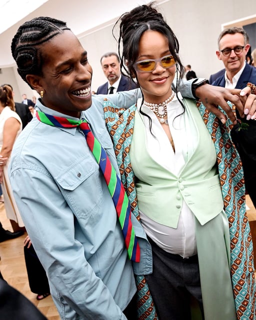 PARIS, FRANCE - JUNE 27: A$AP Rocky and Rihanna attend the Dior Homme Menswear Spring/Summer 2026 show as part of Paris Fashion Week on June 27, 2025 in Paris, France. (Photo by Anthony Ghnassia/Getty Images for Dior Homme)