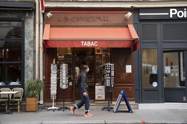Facade of a cigarette and tobacco shop in the 4th arrondissement of Paris, France on 13 September 2024. (Photo by Antoine Boureau / Hans Lucas / Hans Lucas via AFP) (Photo by ANTOINE BOUREAU/Hans Lucas/AFP via Getty Images)