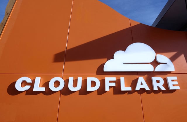 A logo of CLOUDFLARE sits outside the company's house on the opening day of the 55th annual meeting of the World Economic Forum (WEF) in Davos, Switzerland, January 20, 2025. REUTERS/Yves Herman/File Photo