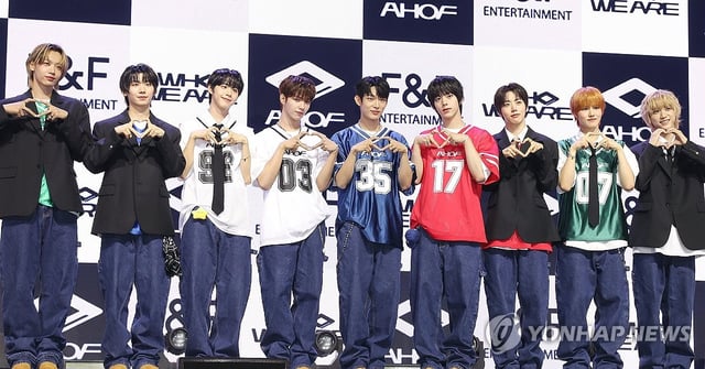 K-pop boy group AHOF poses for a photo during a media showcase for its debut album, "Who We Are," in Seoul on July 1, 2025. (Yonhap)