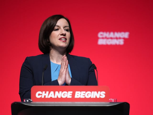 LIVERPOOL, ENGLAND - SEPTEMBER 25: Bridget Phillipson, Secretary of State for Education Minister for Women & Equalities, speaks during the Labour Party Conference 2024 at ACC Liverpool on September 25, 2024 in Liverpool, England. This is Labour's first conference since they were returned as the governing party of The UK and Northern Ireland by voters in the July election, ending 14 years of Conservative rule. They won with a landslide majority of 172 seats, and 412 in total. (Photo by Christopher Furlong/Getty Images)