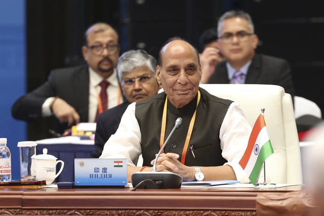India&#39;s Defense Minister Rajnath Singh attends the Shanghai Cooperation Organization (SCO) Defense Ministers&#39; Meeting on June 26, 2025, in Shanghai, China.