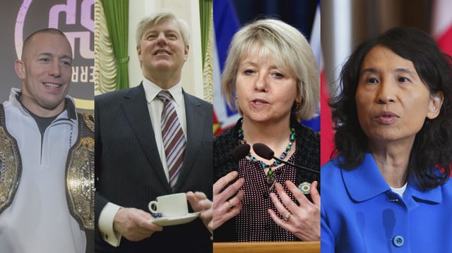 From left, UFC fighter Georges St-Pierre, former deputy prime minister John Manley, B.C. provincial health officer Dr. Bonnie Henry, and Canada's former chief public health officer Dr. Theresa Tam are pictured in this composite photo. All four have been named to the Order of Canada.