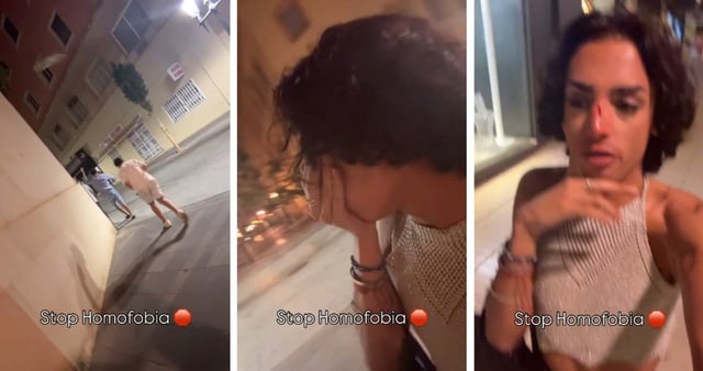 Tres fotogramas del vídeo de la agresión homófoba en Alicante.