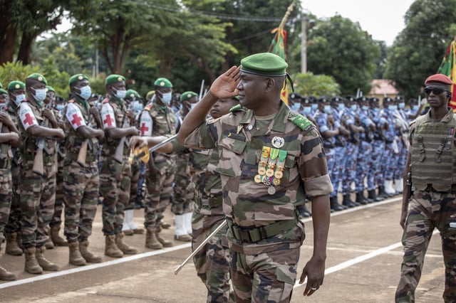 FILE - Mali's Chief of General Staff of the Armed Forces, Maj Gen Oumar Diarra salutes as he inspects the military during an independence day military parade in Bamako, Mali, Sept. 22, 2022. (AP Photo, file)
