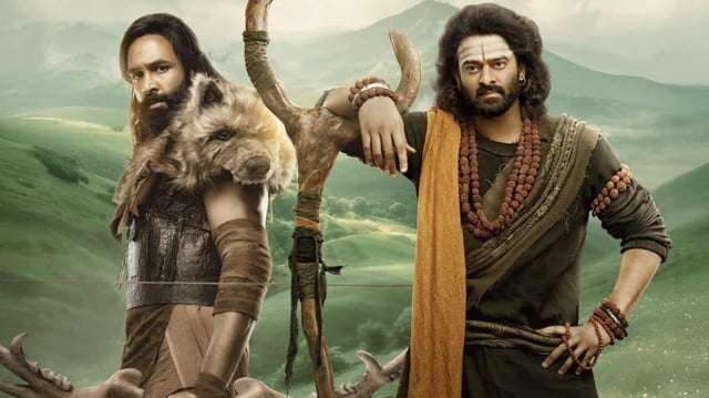 Vishnu Manchu and Prabhas in a still from Mukesh Kumar Singh's Kannappa. 