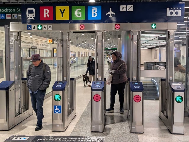 BART was forced to open fare gates across the network, including here at the Powell Street station, and offer free rides due to a Clipper card outage on July 1, 2025.