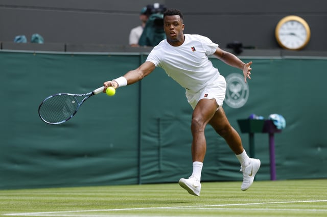 Tennis - Wimbledon - All England Lawn Tennis and Croquet Club, London, Britain - July 1, 2025 France's Giovanni Mpetshi Perricard in action during his first round match against Taylor Fritz of the U.S. REUTERS/Stephanie Lecocq