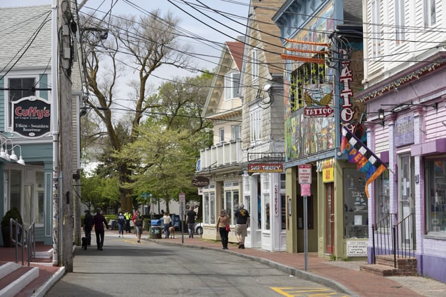 Retail stores line Commercial Street on May 25, 2020, in Provincetown, Mass.