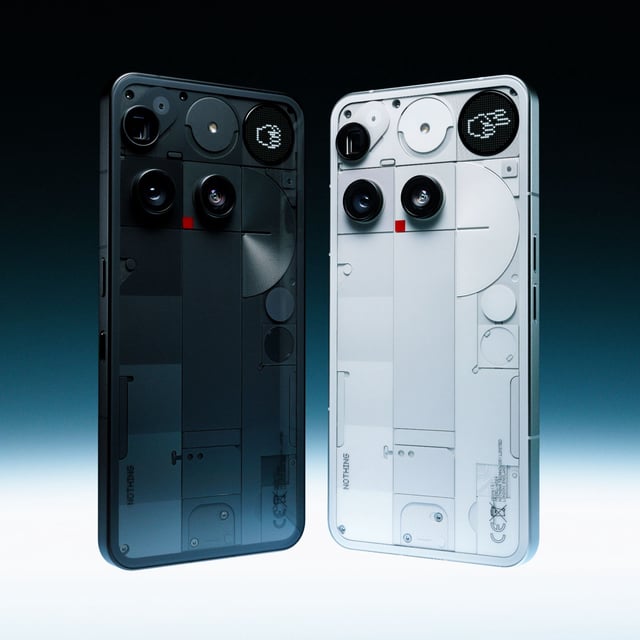 Nothing Phone 3; a black and a white smartphone