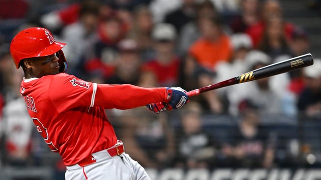 The Angels’ Jorge Soler, 33, has a track record that indicates he should be more productive than he’s been. Over the previous three seasons, he averaged 23 home runs with a .791 OPS. Soler finished 2024 with an .849 OPS and nine homers in his final 49 games with the Atlanta Braves. (Photo by Nick Cammett/Getty Images)