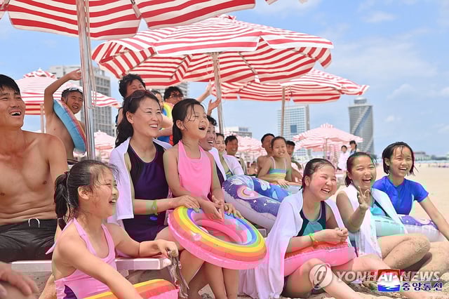 This photo, carried by North Korea's official Korean Central News Agency on July 2, 2025, shows the North opening the Wonsan Kalma coastal tourist area the previous day. (For Use Only in the Republic of Korea. No Redistribution) (Yonhap)
