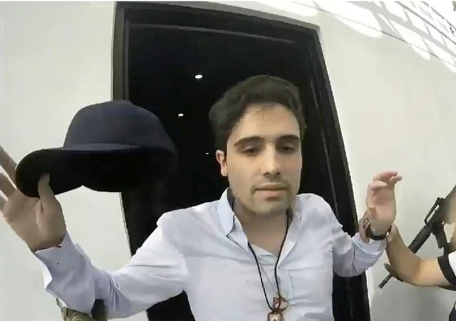 This screenshot of a handout video released by the Mexican government shows the moment Ovidio Guzman was arrested on October 17, 2019