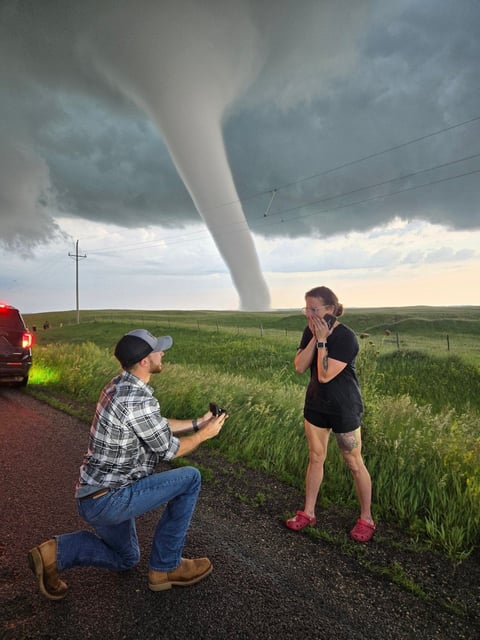 Bryce Shelton proposes to Paige Berdomas in Clear Lake, South Dakota on Saturday June 28, 2025, and she said yes.