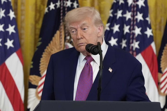 President Donald Trump in the East Room of the White House, Thursday, June 12, 2025, in Washington. California officials are criticizing the Trump administration for withholding $7 billion in federal education funds, impacting schools statewide.