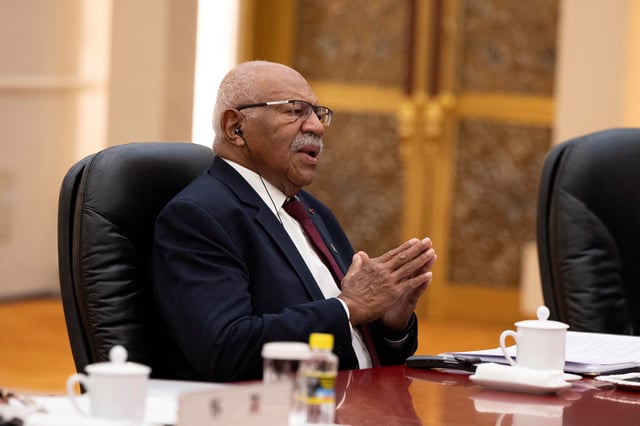 Fiji's Prime Minister Sitiveni Rabuka speaks during a meeting with Chinese President Xi Jinping at the Great Hall of the People in Beijing, China, August 20, 2024. ANDRES MARTINEZ CASARES/Pool via REUTERS/File photo