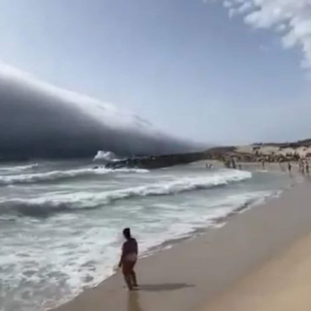 Ein spektakuläres Naturphänomen erschreckte viele Strandbesucher in Portugal. Eine riesige, dunkle Wolke rollte wie eine mächtige Flutwelle heran.