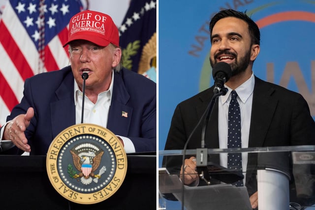 President Donald Trump speaks during a roundtable at &#34;Alligator Alcatraz,&#34; a new migrant detention facility at Dade-Collier Training and Transition facility, Tuesday, July 1, 2025, in Ochopee, Florida. Democratic mayoral candidate Zohran Mamdani speaks next to a portrait of Martin Luther King Jr. during the National Action Network&#39;s Saturday action rally at House of Justice in Harlem, Saturday, June 28, 2025, in New York.