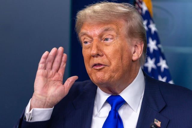 U.S. President Donald Trump speaks during a press conference in the James S. Brady Briefing Room at the White House on June 27, 2025.