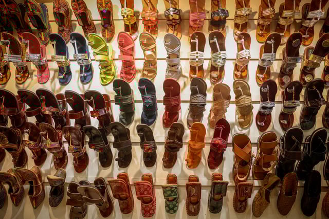 'Kolhapuri' sandals, an Indian ethnic footwear, are on display at a store in New Delhi, India, June 27, 2025. REUTERS/Adnan Abidi/File Photo