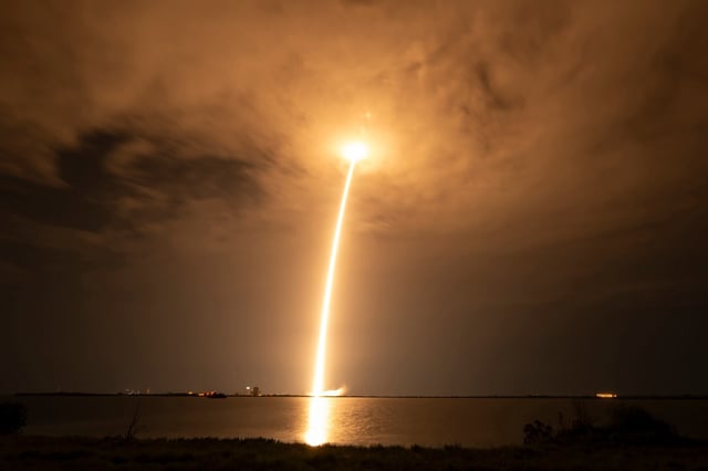 A SpaceX Falcon 9 launches 27 Starlink satellites into orbit from Cape Canaveral Space Force Station on Wednesday, July 2, 2025. (Courtesy/SpaceX)