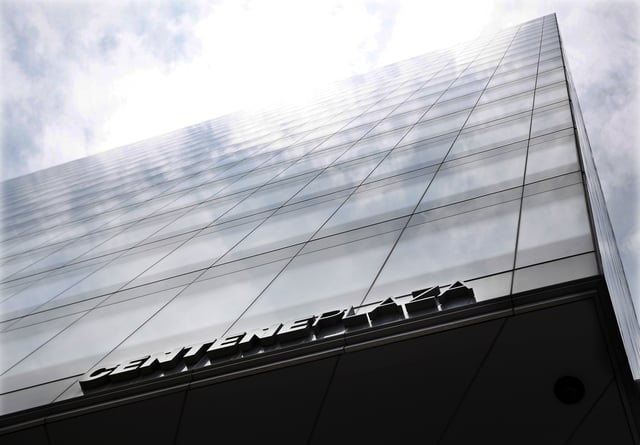 FILE - This July 2, 2015, file photo shows the building housing the Centene Corporation headquarters in Clayton, Mo. Centene shares sank Monday, June 3, 2019, after rival health insurer Humana took the rare step of refuting reports that it was interested in a deal. Humana said in a brief statement that it would not make a proposal to combine with Centene, which specializes in running state-based Medicaid coverage programs. Humana is one of the nation’s largest providers of privately run Medicare Advantage plans. (AP Photo/Jeff Roberson, File)
