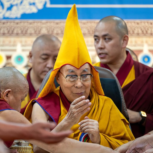 Tibetan spiritual leader the Dalai Lama presides over an event at the Tsuglakhang temple in Dharamshala, India, Monday.