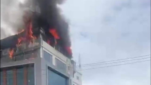 Preliminary investigations suggest that a blast in an air conditioner may have sparked the fire, though the exact cause has not yet been confirmed. (video grab)