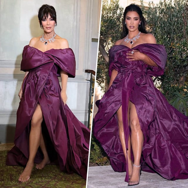 Kris Jenner in a Dolce & Gabbana dress that her daughter Kim Kardashian previously wore. Kim wore the dress at the 2023 Dolce & Gabbana Alta Moda show in Puglia.