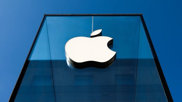 Apple logo is seen on Apple Store in Milan, Italy on March 2, 2025.