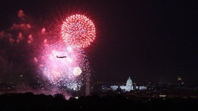 Paul Ringsted was quite surprised when he saw that he had managed to capture the moment a plane came into land at Ronald Reagan National Airport in Washington DC just in front of the fireworks display. "I was amazed that I had captured the plane just at the right moment - we had been talking on the roof about the planes coming across the fireworks and how close they must have been, I had no idea I had this shot until I looked through the photos afterwards, " says Mr Ringsted who is originally from the UK but has lived in the U.S. for 16 years. To him the most special thing about Fourth of July is seeing America come together to celebrate its history.