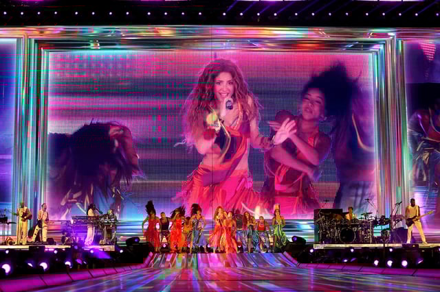 Shakira performs onstage during her “Las Mujeres Ya No Lloran World Tour” at Hard Rock Stadium in Miami Gardens on June 6, 2025.