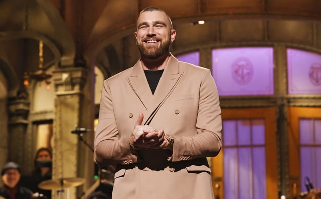 Travis Kelce made his "Saturday Night Live" hosting debut in March 2023.