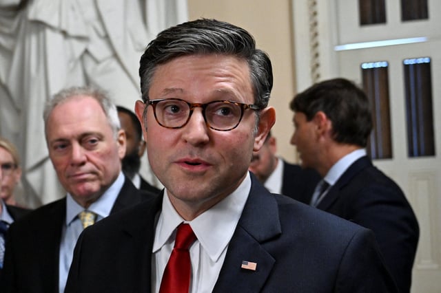 Speaker of the House Mike Johnson speaks to the press, as Republican lawmakers struggle to pass U.S. President Donald Trump's sweeping spending and tax bill, on Capitol Hill, in Washington, D.C., U.S., July 2, 2025.
