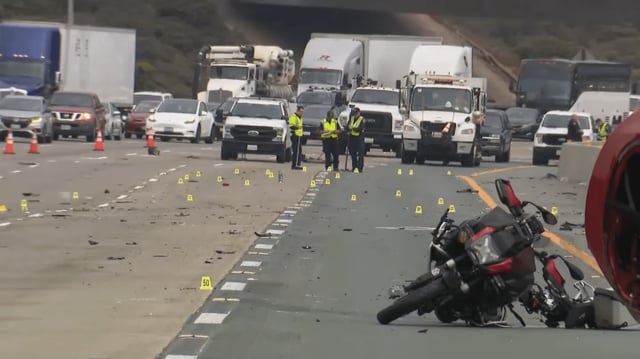 A motorcyclist was killed in a crash on I-805 on Monday July 1, 2025. The investigation was ongoing the next day. 