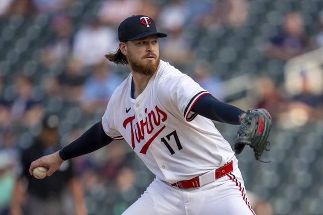 Jun 23, 2025; Minneapolis, Minnesota, USA; Minnesota Twins starting pitcher Bailey Ober (17) delivers a pitch against the Seattle Mariners in the first inning at Target Field. Mandatory Credit: Jesse Johnson-Imagn Images/File Photo