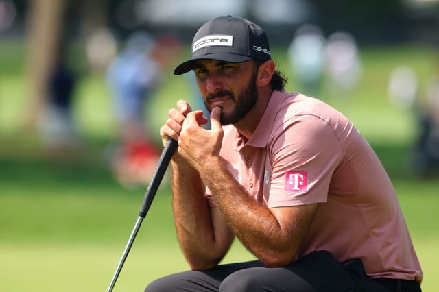 Max Homa of the United States looks on from the fourth green during the second round of the Rocket Classic 2025 at Detroit Golf Club on June 27, 2025 in Detroit, Michigan.