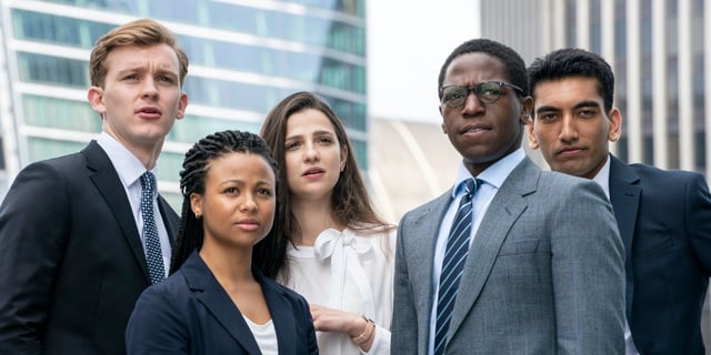 Harry Lawtyey, Myha'la Herrold, Marisa Abela, David Jonsson, and Nabhaan Rizwan in Industry Season 1