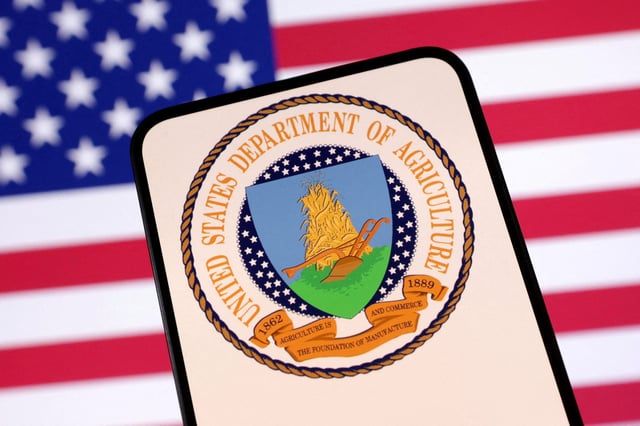 United States Department of Agriculture logo and U.S. flag are seen in this illustration taken April 23, 2025.