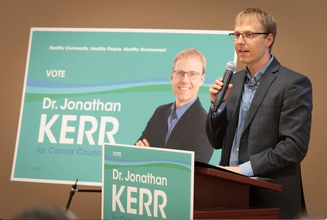 A Vancouver Island councillor and family doctor has announced his candidacy for the next B.C. Green Party leader. Jonathan Kerr, seen in this Wednesday, June 4, 2025, handout photo, says he will officially launch his campaign on Saturday with an event in Courtenay. He is a twice-elected Comox councillor and has been a family doctor for 17 years. THE CANADIAN PRESS/Handout — Jonathan Kerr (Mandatory Credit)